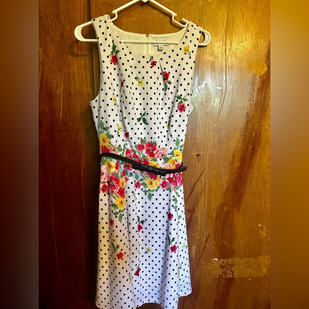 ELLE Polka Dot and Floral Belted Dress